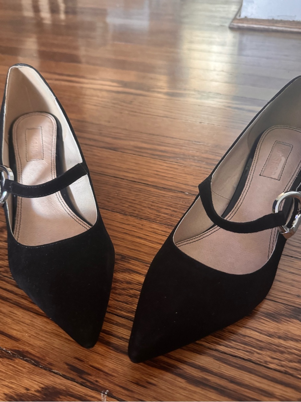 Black Suede Pointed-Toe Mary Jane heel